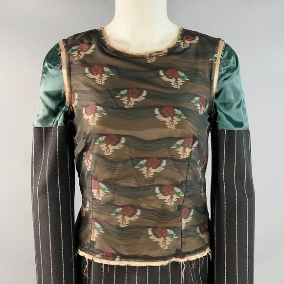 MAISON MARGIELA Size S Black Multi Color Silk Polyester Floral Layered Dress - Picture 2 of 8